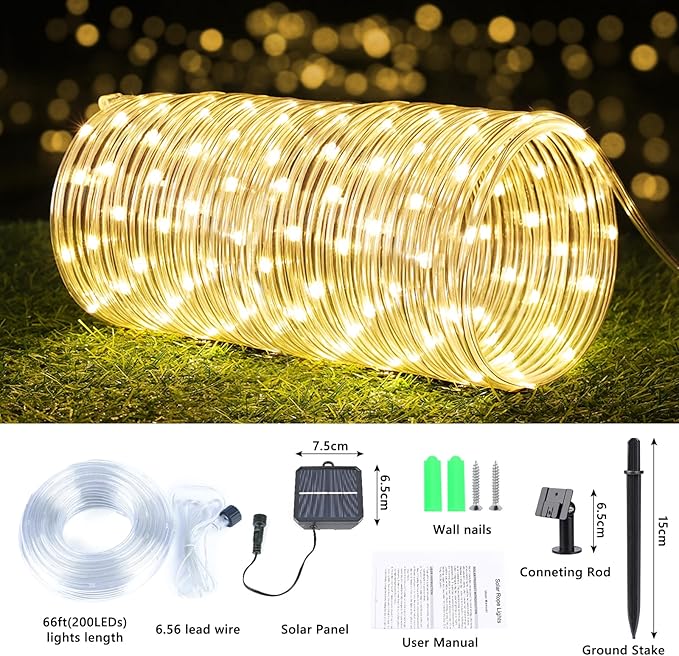 Solar Rope Lights, 66ft 200LED Solar String Lights, 8 Modes Waterproof Solar - Image 4