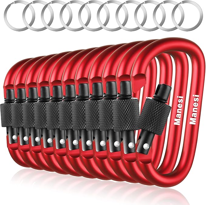 10 Pack Aluminum D Ring Key Rings Clips Locking Carabiner by Manesi
