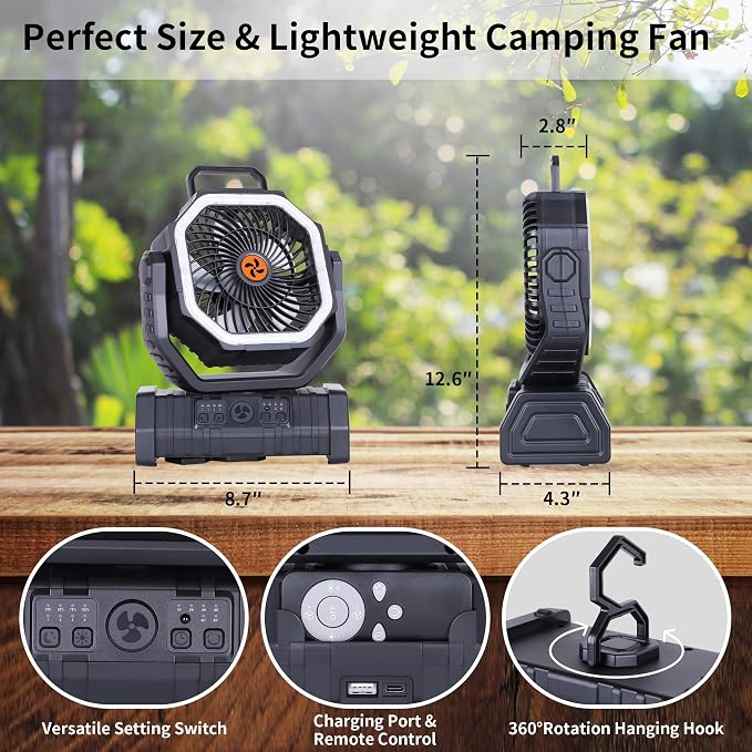  Rechargeable Fan Portable, Battery Powered Camping Fan - Image 4