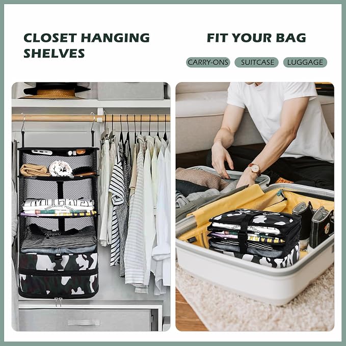 Surblue Hanging Closet Storage Bag Collapsible 3-Shelf Washable Oxford Fabric - Image 2