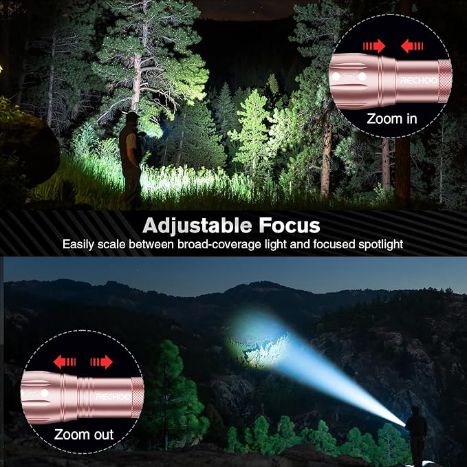 RECHOO LED Flashlight 2 Pack Pink, Tactical Flashlights High Lumens - Image 3