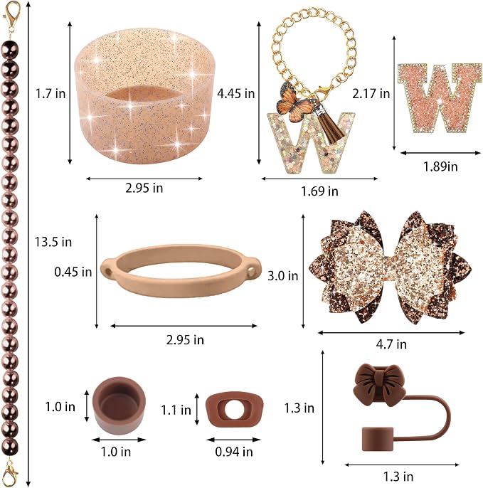 9PCS Brown for Stanley Cup Accessories Set Bling Initials Bow Charms for - Image 3