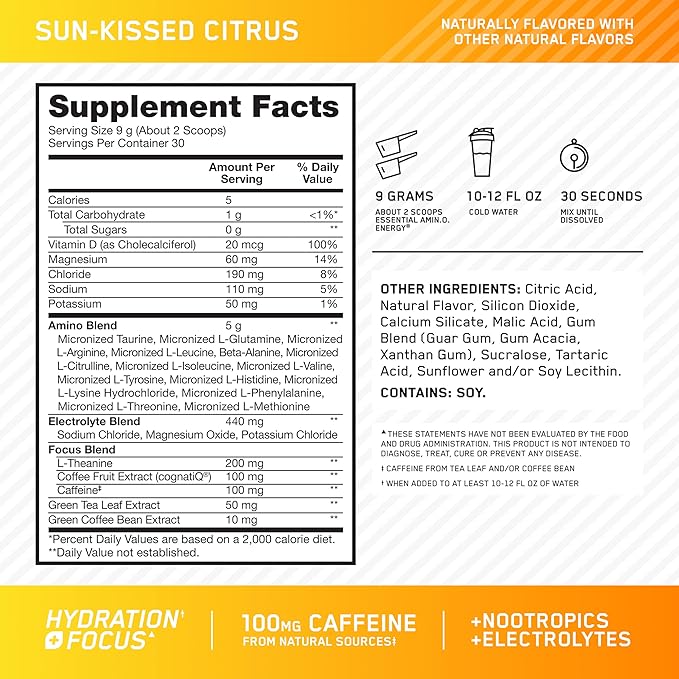 Optimum Nutrition Amino Energy Powder Plus Focus, - Image 2