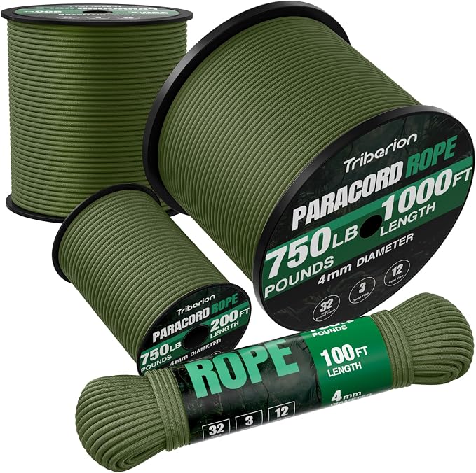 Paracord Rope 750 lb - 500ft 5/32" Parachute Cord 4MM 12-Strand para Cord - by Triberion