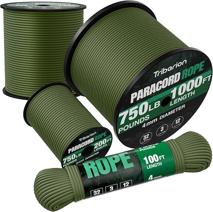 Paracord Rope 750 lb - 1000ft 5/32" Parachute Cord 4MM 12-Strand para Cord - by Triberion
