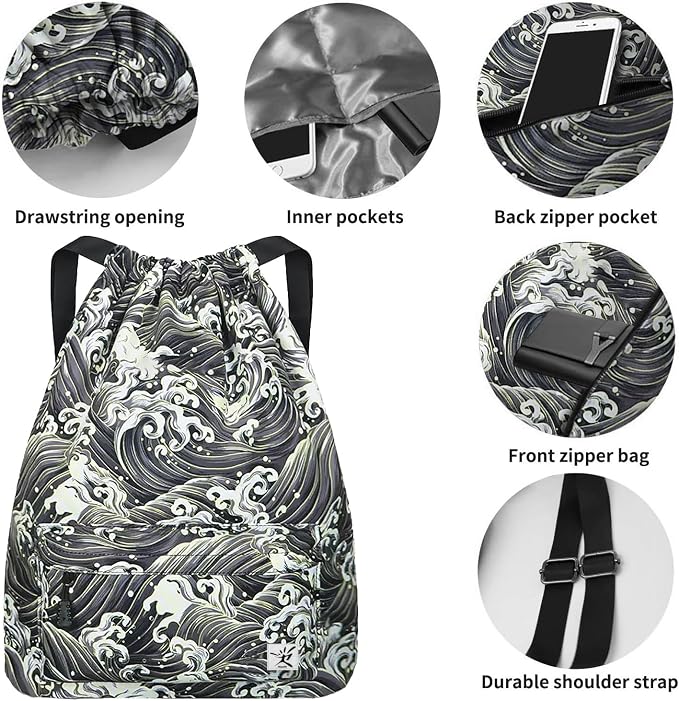 Waterproof Drawstring Bag, Gym Bag Sackpack Sports Beach Backpack - Image 2