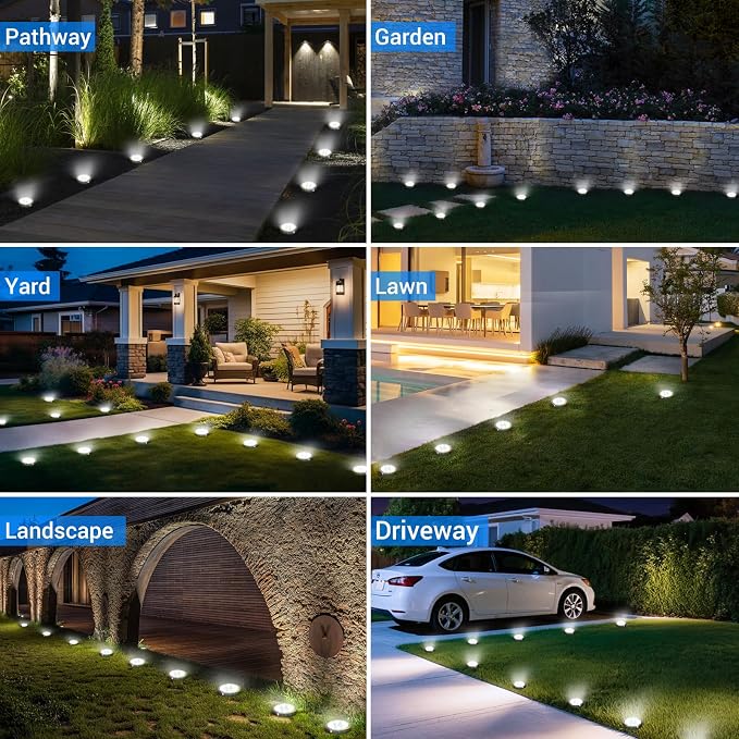 Peasur Solar Ground Lights Outdoor, 18 Pack Flat Solar Powered Disc Lights - Image 6