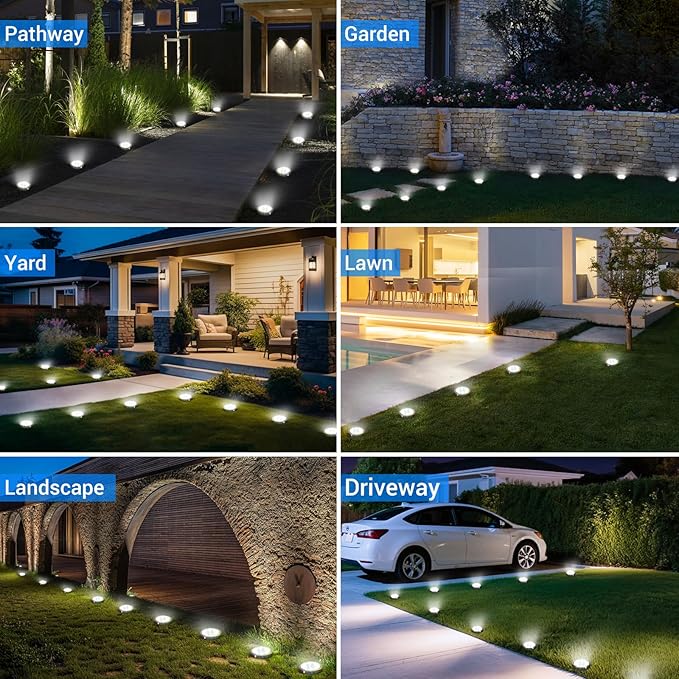 Peasur Solar Ground Lights Outdoor, 8 Pack Flat Solar Powered Disc Lights - Image 6