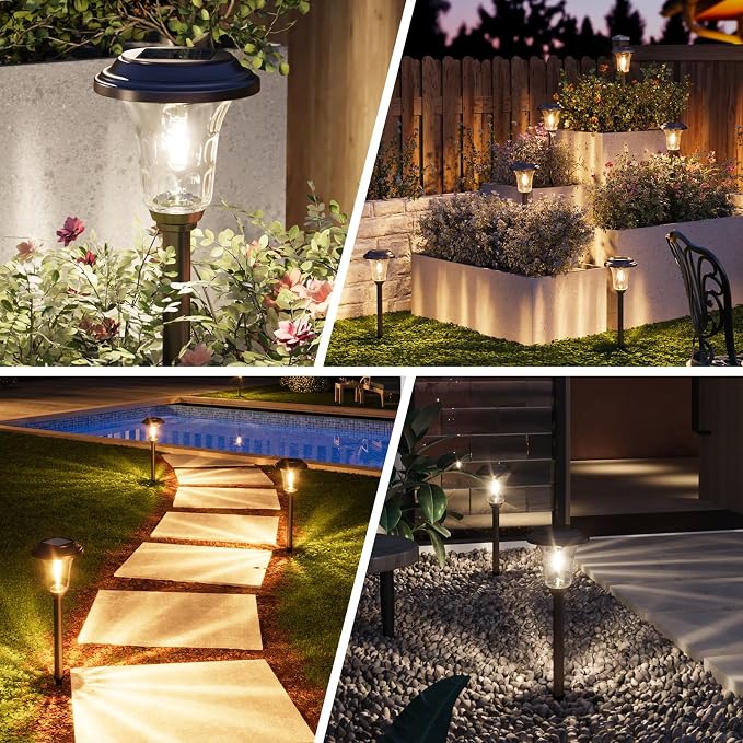 XMCOSY+ Solar Lights Outdoor Waterproof, 6 Pack Metal Glass Solar Pathway Lights - Image 7