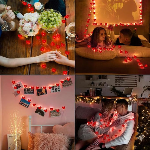 10FT Red Heart Fairy Lights Battery Operated - Image 2