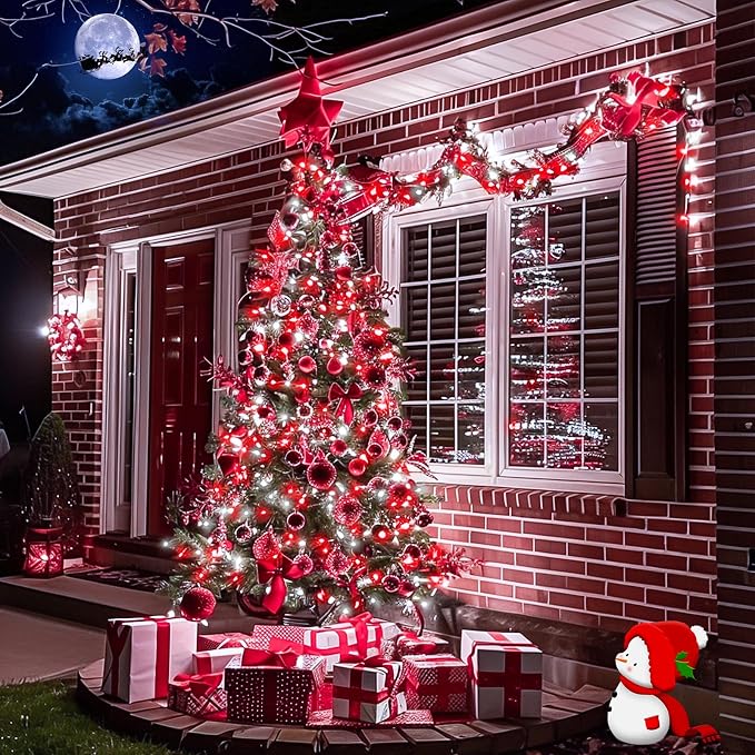 JMEXSUSS 2 Pack Red and White Solar Christmas Lights, Each 33FT 100 LED Solar - Image 6
