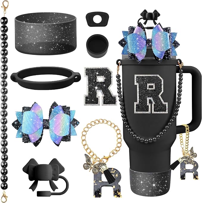9PCS Black for Stanley Cup Accessories Set Bling Initials Bow Charms for by Unknown