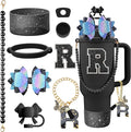 9PCS Black for Stanley Cup Accessories Set Bling Initials Bow Charms for by Unknown