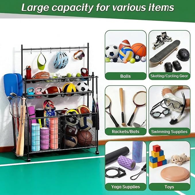 Large Sports Organizer for Garage, Ball Storage Rack Garage Sports Equipment - Image 4