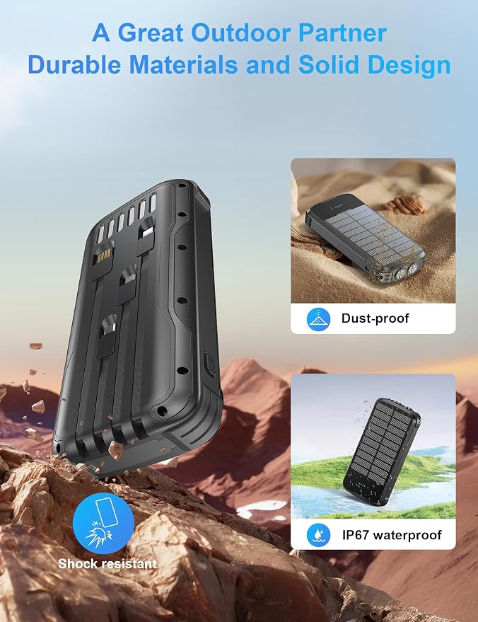 Solar Charger Power Bank, PD 20W Fast Charging External Batter, 40000mAh - Image 8