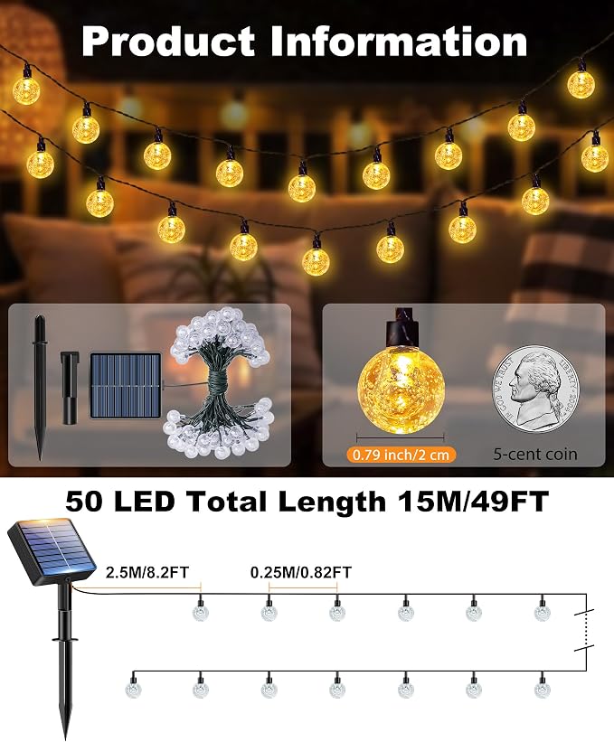 btfarm 2 Pack Solar String Lights Outdoor Waterproof, Total 98 FT 100 LED Solar - Image 2