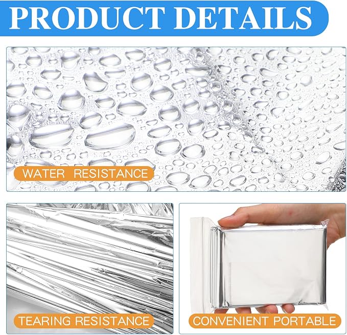 Macarrie 75 Pack Emergency Foil Thermal Blankets Silver Foil Survival Space - Image 4