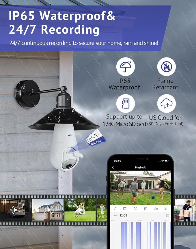 Hugolog 3K 5MP Light Bulb Security Cameras Wireless Outdoor-2.4GHz Cameras - Image 6