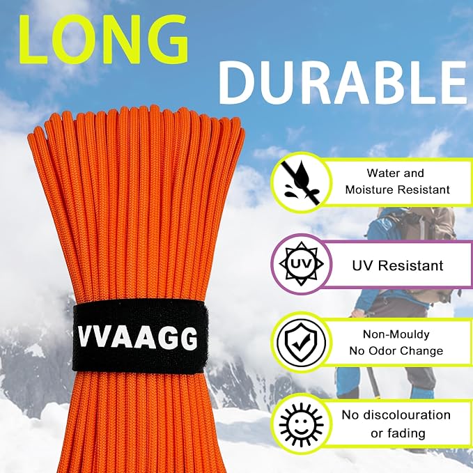 VVAAGG 1000 Orange Paracord 50FT Utility Parachute Cord 4mm Nylon String12 - Image 4