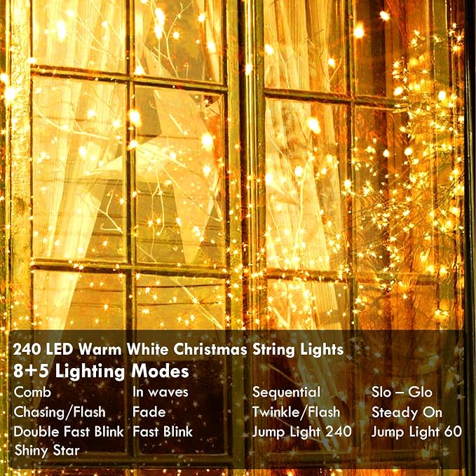 480LED 176FT Connectable String Lights Indoor Outdoor Clear Wire | Warm White - Image 2