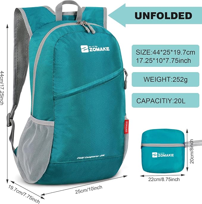 ZOMAKE Lightweight Packable Backpack, Foldable Backpacks Small Daypack - Image 2