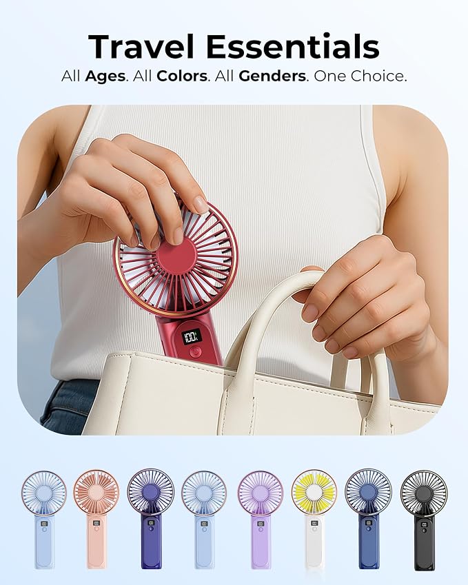 Portable Handheld Fan, 180 Adjustable, 6 Speed Wind, Display Electricity in - Image 6