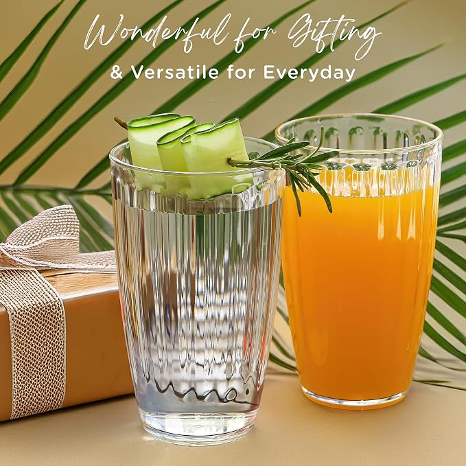Kate Aspen Clear Ribbed Acrylic Glasses Drinkware Set of 8, 21 oz, Plastic - Image 5