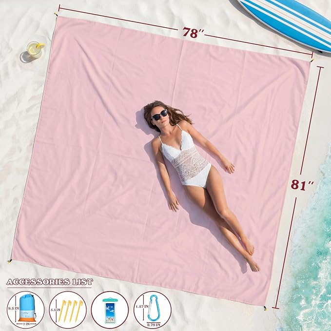 Famstar Beach Blanket Oversized Extra Large 78" X 81", Waterproof Sandproof - Image 2