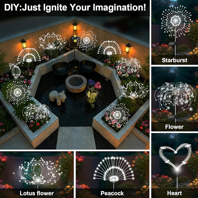 Solar Garden Lights Outdoor, 2 Pack 120 LED Twinkling Firework Lights Decorative - Image 4