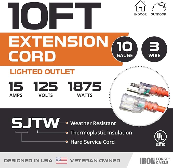 Iron Forge Cable Lighted Outdoor Extension Cord 10 Ft - Image 2