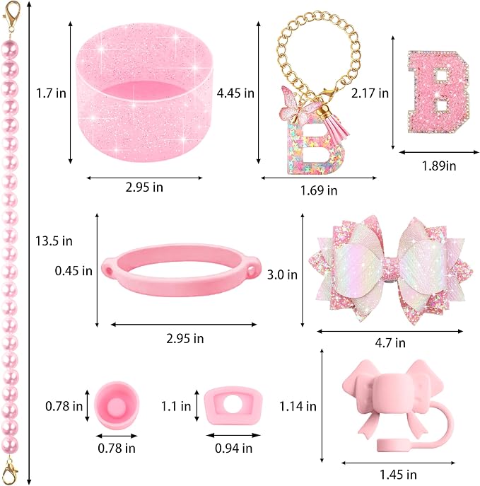 9PCS Pink for Stanley Cup Accessories Set Bling Initials Bow Charms for Stanley - Image 3