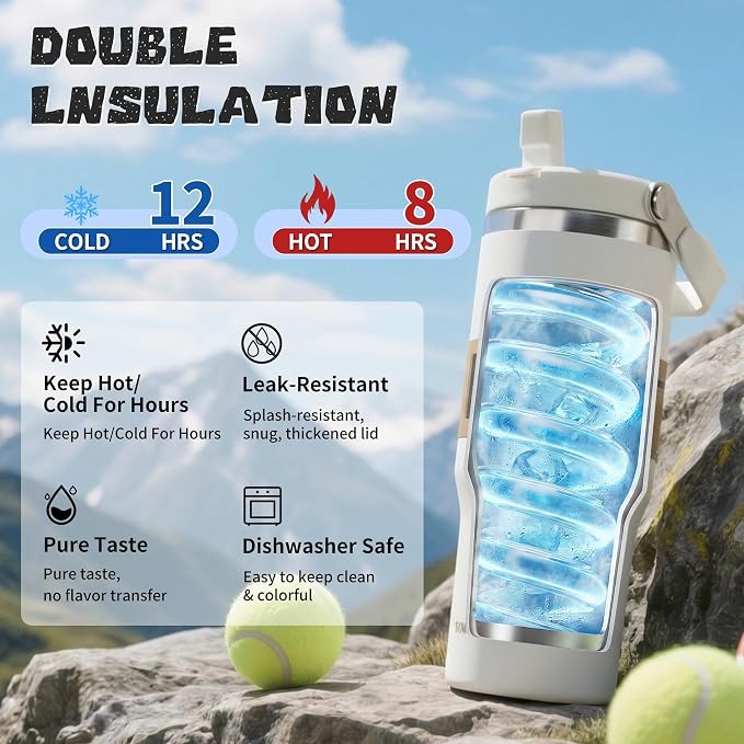 30oz Flip Straw Insulated Water Bottle - Image 3