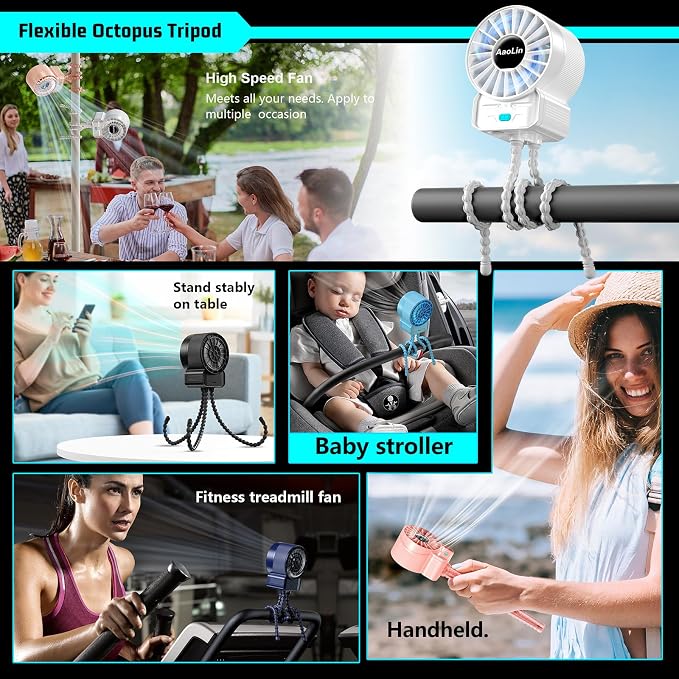 2 Pack Multifunctional Portable Stroller Fan 4 Speed 6600rpm High Speed Usb - Image 6