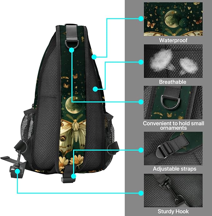 FyLybois Moth Sling Bag for Women Lightweight Crossbody Backpack Casual Daypack - Image 4