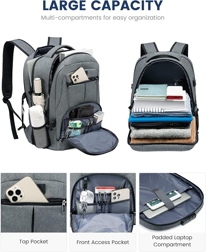 LOVEVOOK 17 inch DarkGrey Travel Laptop Backpack - Image 2