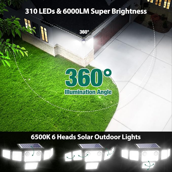 Solar Lights Outdoor, 6000LM 310 LEDs Dual Motion Sensor Solar Flood Lights 6 - Image 3