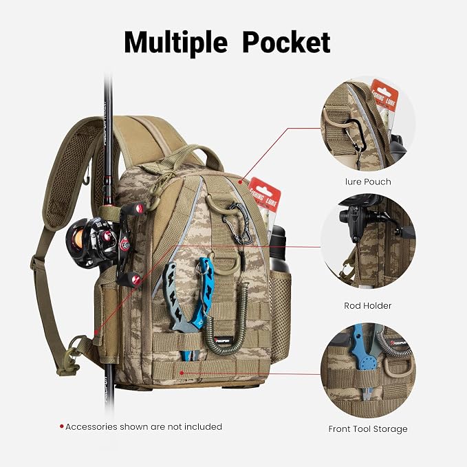 Piscifun Fishing Backpack with Rod Holder, Lightweight Sling Bag Storge Gear - Image 3