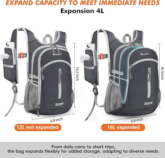 Seektop Small Hiking Backpack Expandable 12L-15L, Lightweight Packable - Image 2