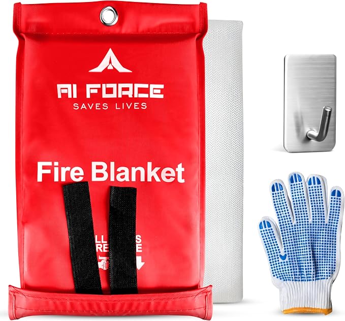 AI FORCE Fire Blanket with Gloves & Hooks – Fireproof Emergency Safety Blanket by AIFORCE