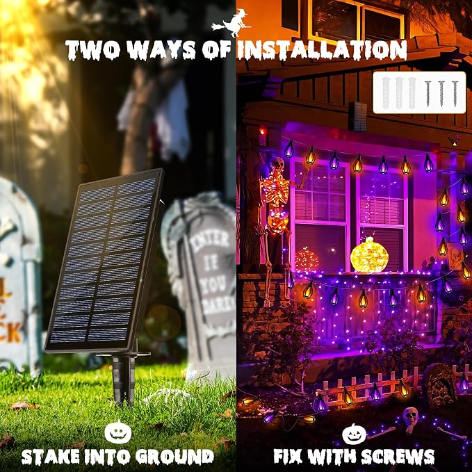 iBaycon Solar Halloween Lights, 42Ft 15 LED Bulbs Flickering Flame String Light - Image 6