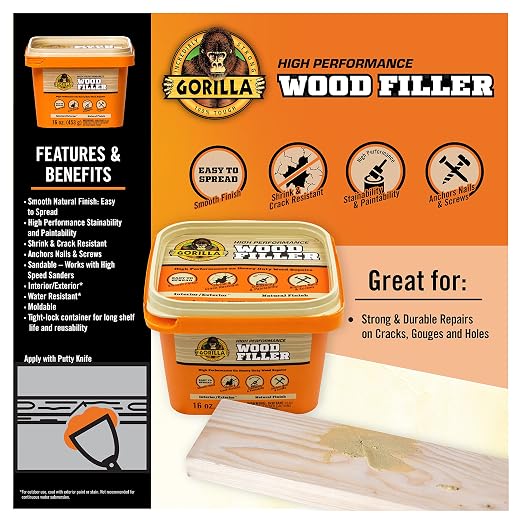 Gorilla All Purpose Wood Filler, Natural Finish, 16 Ounce Tub - Image 2