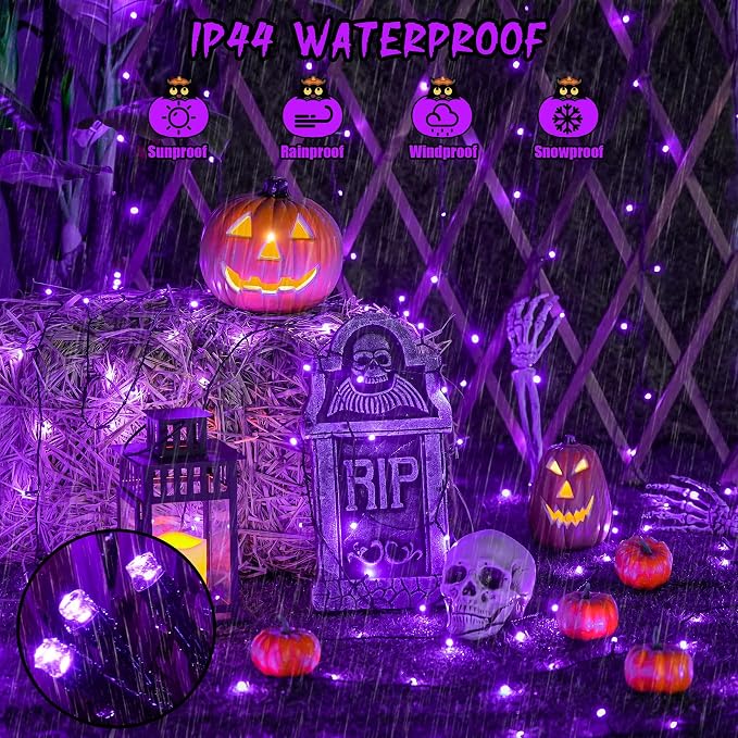 JMEXSUSS 600LED Purple Solar Halloween Lights, 206.7ft Solar String Lights - Image 7