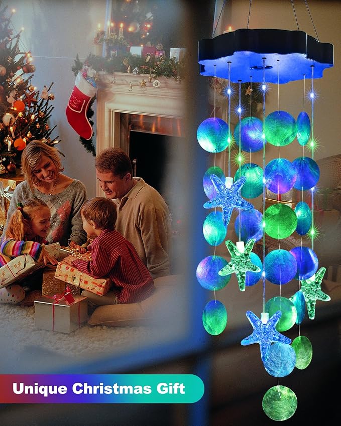 Toodour Solar Wind Chimes for Outside, Shells Light Gifts for Mom Grandma Women - Image 4