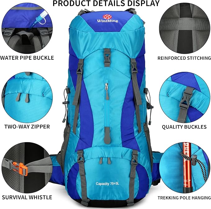 75L Hiking Backpack with Rain Cover Waterproof Camping Backpack Shoes Warehouse - Image 6