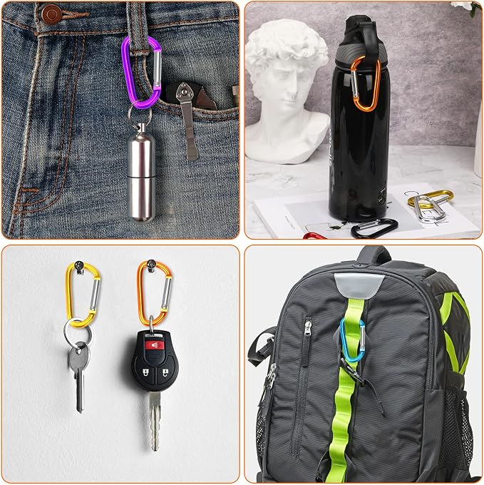Carabiner Clips, Upins Aluminum Locking Spring Hook Keychain D Shape Heavy Duty - Image 6
