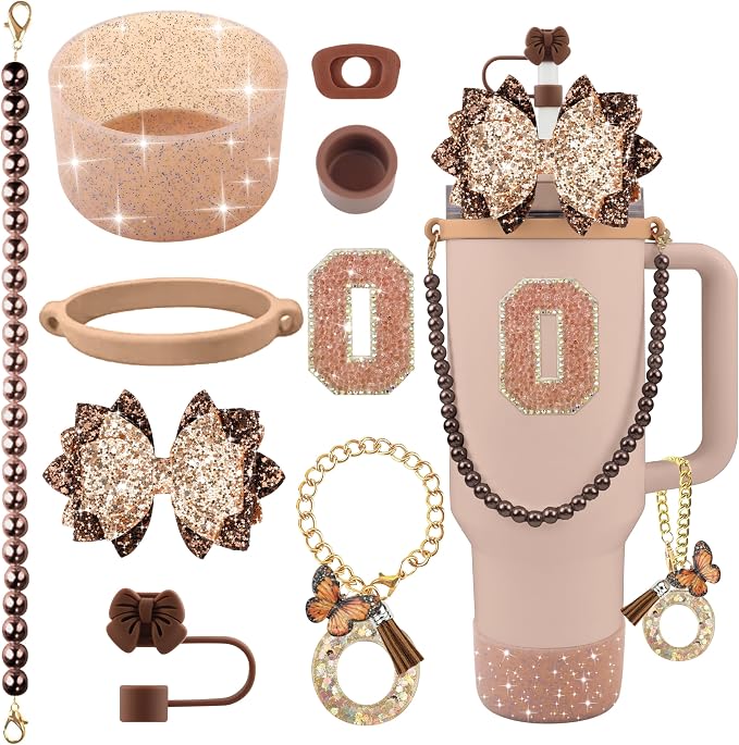 9PCS Brown for Stanley Cup Accessories Set Bling Initials Bow Charms for by Unknown
