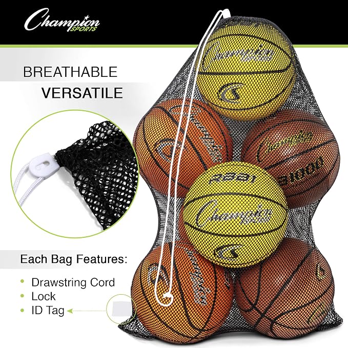 Champion Sports Mesh Equipment Bag – Heavy-Duty Nylon Drawstring Bag - Image 3