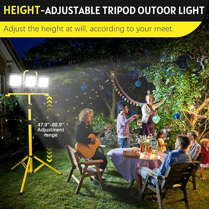 21000 LM LED Work Light with Stand, 3-Head Adjustable Portable Tripod Light - Image 5