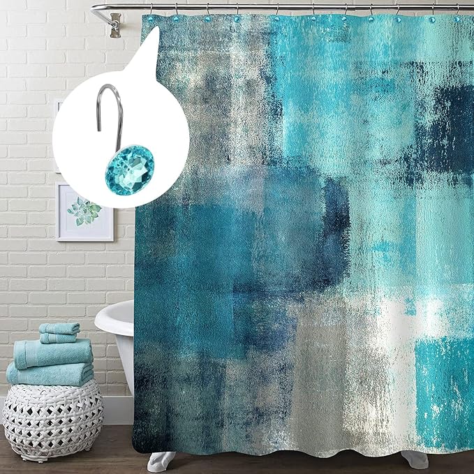 MitoVilla Teal Blue Shower Curtain Hooks Rings, Metal Shower Hooks - Image 2