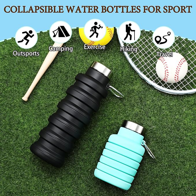 Baderke 2 Pcs Collapsible Water Bottles 17oz Silicone Travel Foldable Portable - Image 4